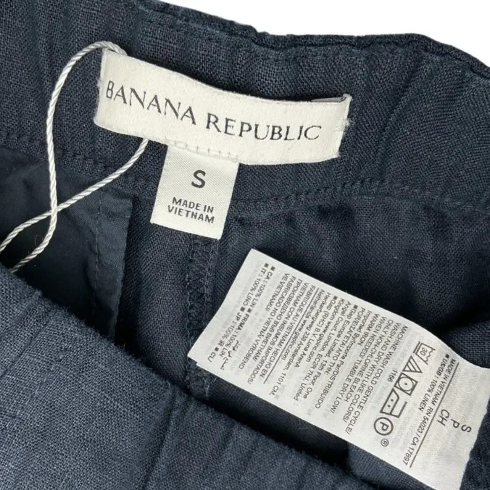Banana Republic High-Rise Wide-Leg Blue Linen Pull-On Pants Size S